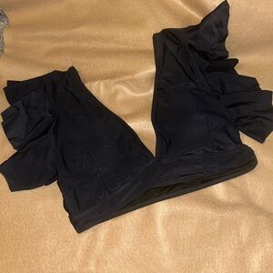 Black Ruffled V-Neck Top bikini top NWOT